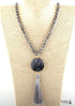 Boho Necklace, RH Amazonite Jasper, Circle Tassel Green White Natural Stone